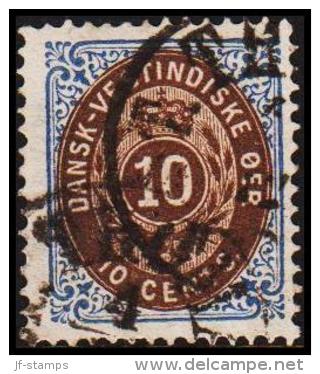 1876-1879. Bi-coloured. 10 C. Dark Ultramarine/dark Brown. 3rd Print. Normal Frame. Per... (Michel: 11 Ia) - JF180579 - Deens West-Indië