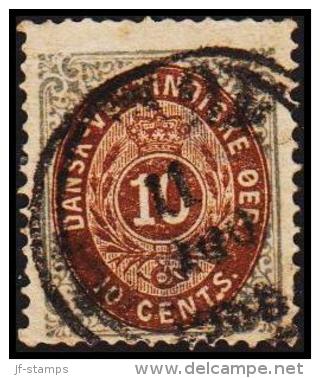 1876-1879. Bi-coloured. 10 C. Dark Light Pearl-grey/light Brown.  Normal Frame. Perf. 1... (Michel: 11 Ib) - JF180587 - Danish West Indies