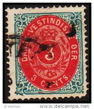 1873-1874. Bi-coloured. 3 C. Blue/red. Inverted Frame. Perf. 14x13½. (Michel: 6 IIb) - JF180504 - Danish West Indies