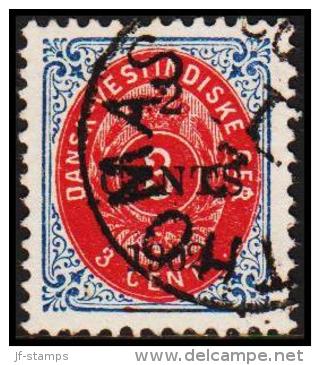 1902. Surcharge. Local, Black Surcharge. 2 CENTS 1902 On 3 C. Blue/red. Inverted Frame.... (Michel: 23 AII) - JF180524 - Danish West Indies