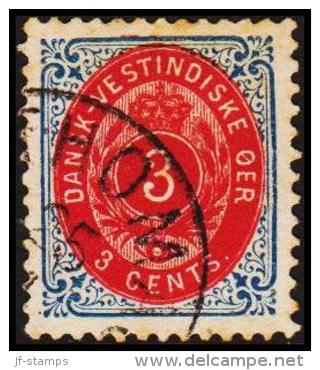 1896-1906. Bi-coloured. 3 C. Blue/red. Inverted Frame. Perf. 12 3/4. (Michel: 17 II) - JF180513 - Dänisch-Westindien