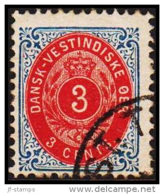 1896-1906. Bi-coloured. 3 C. Blue/red. Inverted Frame. Perf. 12 3/4. (Michel: 17 II) - JF180516 - Dänisch-Westindien