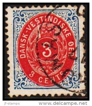 1896-1906. Bi-coloured. 3 C. Blue/red. Inverted Frame. Perf. 12 3/4. Variety. (Michel: 17 II (AFA 6Byx)) - JF180508 - Dänisch-Westindien