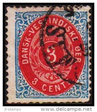 1873-1874. Bi-coloured. 3 C. Blue/rose.Normal Frame. Perf. 14x13½. 4th Print. (Michel: 6 Ia) - JF180484 - Dänisch-Westindien