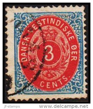 1873-1874. Bi-coloured. 3 C. Blue/red. Inverted Frame. Perf. 14x13½. (Michel: 6 IIb) - JF180499 - Danish West Indies