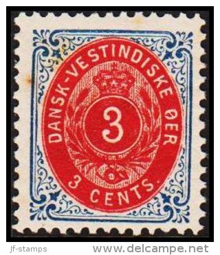 1896-1906. Bi-coloured. 3 C. Blue/red. Inverted Frame. Perf. 12 3/4. (Michel: 17 II) - JF180509 - Dänisch-Westindien