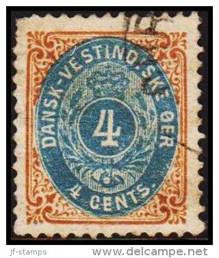 1896-1906. Bi-coloured. 4 C. Blue/brown. Inverted Frame. Perf. 12 3/4. Defective. (Michel: 18 II) - JF180565 - Danish West Indies