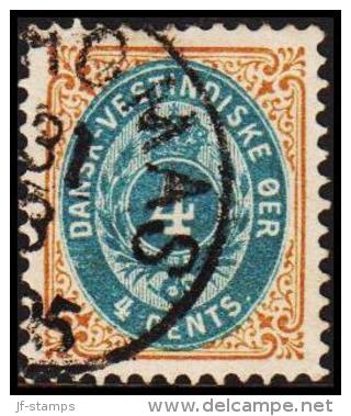 1896-1906. Bi-coloured. 4 C. Blue/brown. Normal Frame. Perf. 12 3/4. 3. Print. (Michel: 18 I) - JF180557 - Danish West Indies