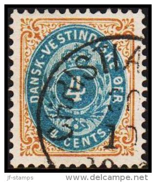 1896-1906. Bi-coloured. 4 C. Blue/brown. Normal Frame. Perf. 12 3/4. Variety. Pos 15 Or... (Michel: 18 I) - JF180571 - Danish West Indies