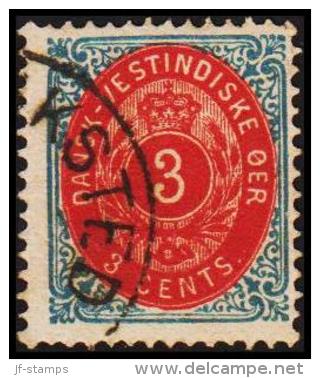 1873-1874. Bi-coloured. 3 C. Blue/red. Inverted Frame. Perf. 14x13½. FREDERIKSTED. (Michel: 6 IIb) - JF180502 - Danish West Indies
