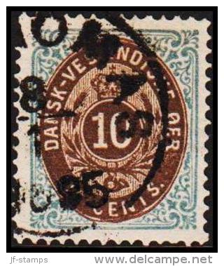 1876-1879. Bi-coloured. 10 C. Dark Ultramarine/dark Brown. 3rd Print. Normal Frame. Per... (Michel: 11 Ia) - JF180584 - Deens West-Indië