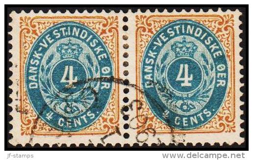 1896-1906. Bi-coloured. 4 C. Blue/brown. Normal Frame. Perf. 12 3/4. Variety Pos 4 Or 9... (Michel: 18 I) - JF180569 - Danish West Indies