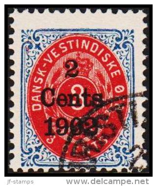 1902. Surcharge. Copenhagen Surcharge. 2 Cents 1902 On 3 C. Blue/red. Inverted Frame. (Michel: 25 II) - JF180534 - Danish West Indies