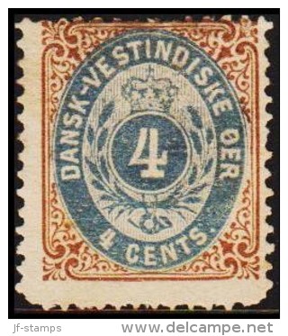 1873-1874. Bi-coloured. 4 C. Brown/ultramarine. First Print. Normal Frame. Perf. 14x13½... (Michel: 7 Ia) - JF180544 - Dänisch-Westindien