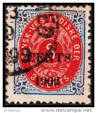 1902. Surcharge. Local, Black Surcharge. 2 CENTS 1902 On 3 C. Blue/red. Inverted Frame.... (Michel: 23 AII (AFA 18Byz)) - Danish West Indies