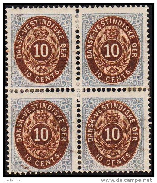 1876-1879. Bi-coloured. 10 C. Blue/dark Brown. Normal Frame. Perf. 14x13½. 6th Print. 4... (Michel: 11 Ic) - JF180599 - Dänisch-Westindien