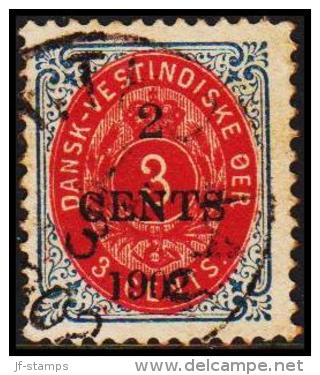 1902. Surcharge. Local, Black Surcharge. 2 CENTS 1902 On 3 C. Blue/red. Inverted Frame.... (Michel: 23 AII (AFA 18Byz)) - Dänisch-Westindien