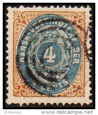 1873-1874. Bi-coloured. 4 C. Brown/blue. Normal Frame. Perf. 14x13½. 2. Print. (Michel: 7 Ib) - JF180553 - Danish West Indies