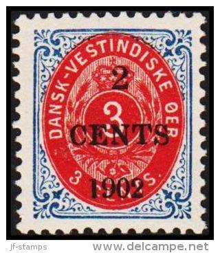 1902. Surcharge. Local, Black Surcharge. 2 CENTS 1902 On 3 C. Blue/red. Inverted Frame.... (Michel: 23 AII (AFA 18Byz)) - Danish West Indies