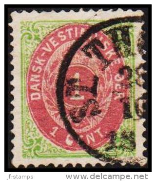 1873-1874. Bi-coloured. 1 C. Green/red. Normal Frame. Perf. 14x13½. 6th Print. Pos. 36 (Michel: 5 Ib) - JF180442 - Deens West-Indië