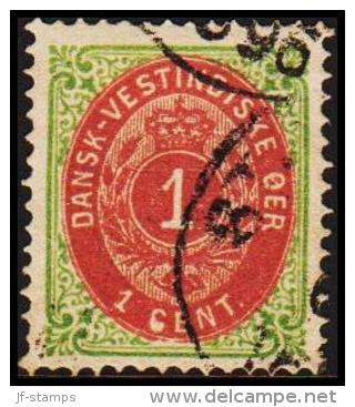 1873-1874. Bi-coloured. 1 C. Green/red. Inverted Frame. Perf. 14x13½. Pos. 26. (Michel: 5 IIb) - JF180458 - Danish West Indies