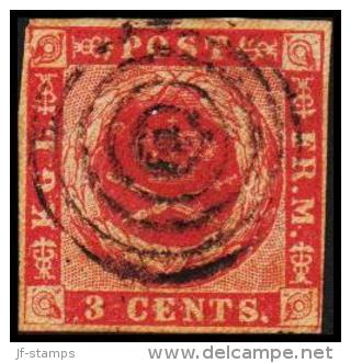 1866. 3 C. Carmine-rose, Burlage C Or D. Variety. Plade II Nr. 4 (Michel: 2 (Plade II Nr. 4)) - JF180404 - Danish West Indies