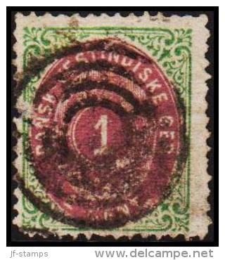 1873-1874. Bi-coloured. 1 C. Emerald Green/dull-purple-violet. First Print. Normal Fram... (Michel: 5 Ia) - JF180427 - Danish West Indies
