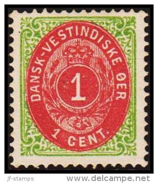 1873-1874. Bi-coloured. 1 C. Green/red. Inverted Frame. Perf. 14x13½. 7th Print. (Michel: 5 IIb) - JF180451 - Dänisch-Westindien