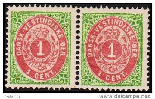 1873-1874. Bi-coloured. 1 C. Green/red. Normal Frame. Perf. 14x13½. 6th Print. Never Hi... (Michel: 5 Ib) - JF180439 - Deens West-Indië