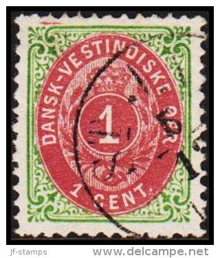 1873-1874. Bi-coloured. 1 C. Green/red. Inverted Frame. Perf. 14x13½. ST JAN. (Michel: 5 IIb) - JF180455 - Dänisch-Westindien