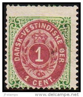 1873-1874. Bi-coloured. 1 C. Emerald Green/dull-purple-violet. First Print. Normal Fram... (Michel: 5 Ia) - JF180428 - Danish West Indies