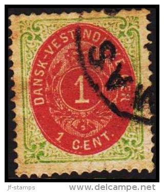 1873-1874. Bi-coloured. 1 C. Green/red. Inverted Frame. Perf. 14x13½. (Michel: 5 IIb) - JF180461 - Dänisch-Westindien