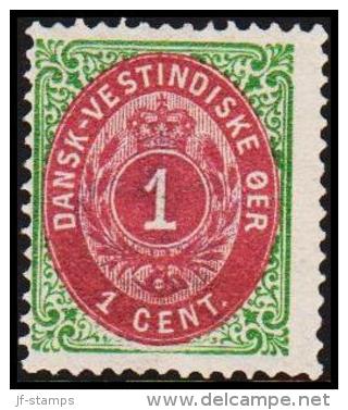 1873-1874. Bi-coloured. 1 C. Green/red. Normal Frame. Perf. 14x13½. 6th Print. (Michel: 5 Ib) - JF180444 - Dänisch-Westindien