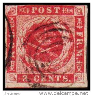 1866. 3 C. Carmine-rose, Burlage C Or D. Pl. 2 Pos. 2. (Michel: 2) - JF180403 - Dänisch-Westindien