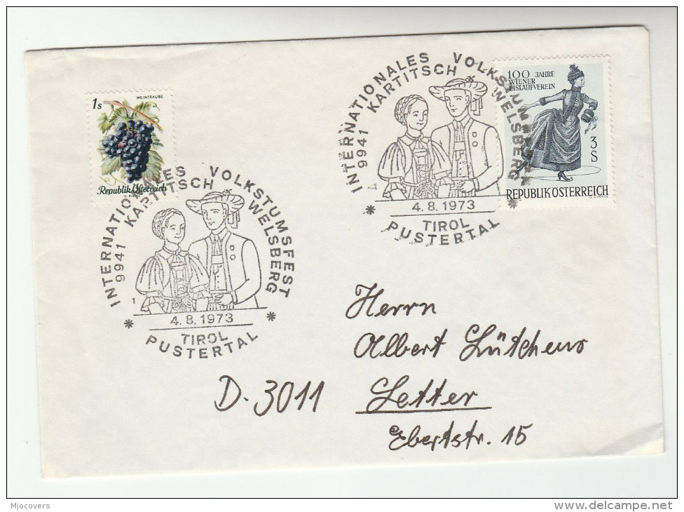 1973 Pustertal Tirol COSTUME  EVENT Cover Austria  Stamps Ice Skating Grapes - Covers & Documents