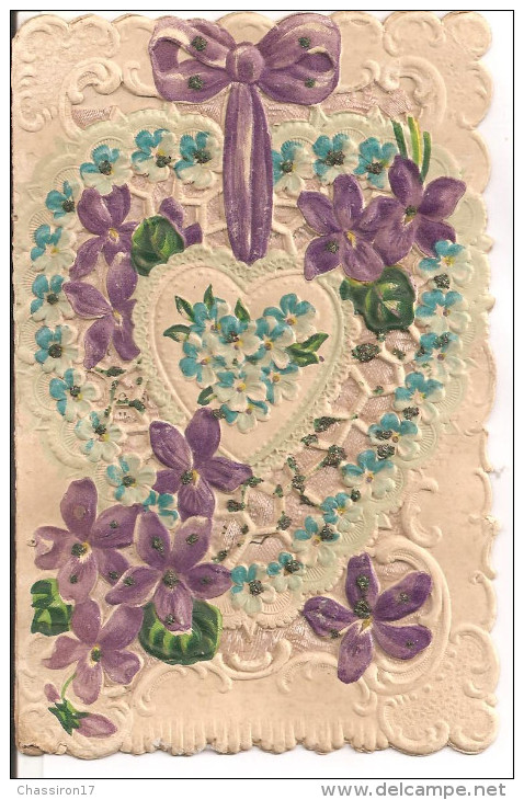 BONNE  ANNEE  -  Carte Carnet  Coeurs , Violettes, Myosotis - New Year