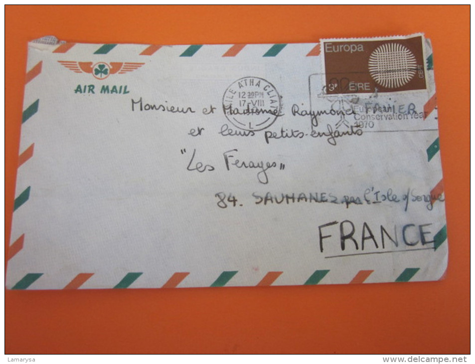 EIRE IRLANDE >AIR MAIL  AFF. TIMBRE EUROPA SEUL SUR LETTRE  SAILE ATHA CLIATE > Pr SAUMANES PAR L'ISLE SUR SORGUES - Lettres & Documents