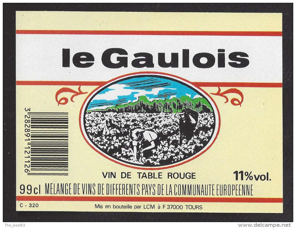 Etiquette De Vin De Table Rouge  -   Le Gaulois  - Thème Travail De La Vigne -  LCM à Tours  (37) - Other & Unclassified