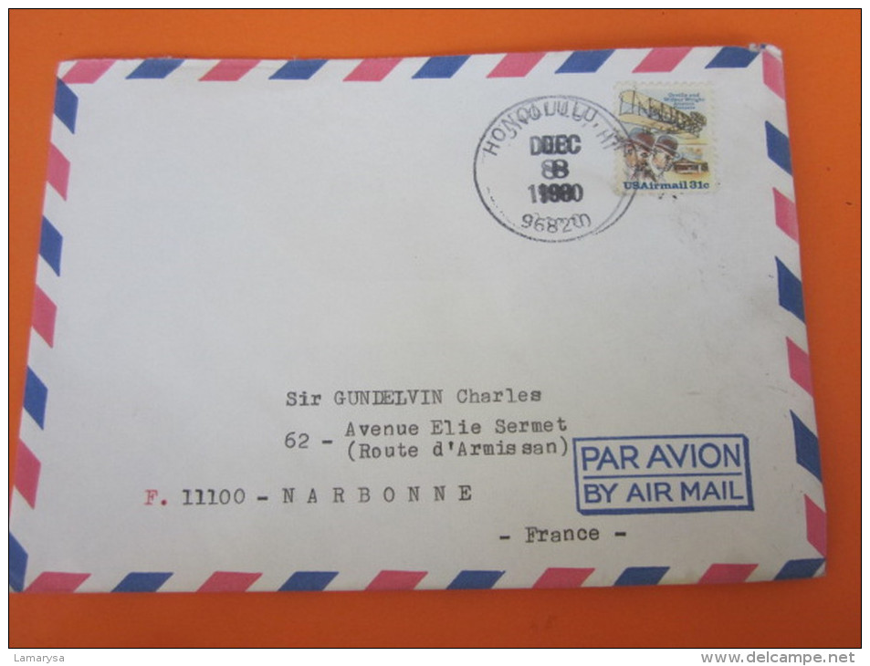 HONOLULU HI / HAWAI USA UNITED STATES OF AMERICA>AIR MAIL AFF. TIMBRE WILBURG SEUL SUR LETTRE Pr NARBONNE - Hawai