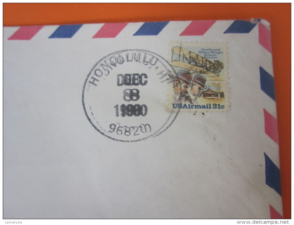 HONOLULU HI / HAWAI USA UNITED STATES OF AMERICA>AIR MAIL AFF. TIMBRE WILBURG SEUL SUR LETTRE Pr NARBONNE - Hawaii