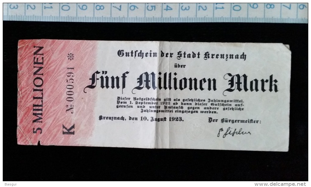 Billet, Allemagne, 5 Millionen Mark 1923 - Collections