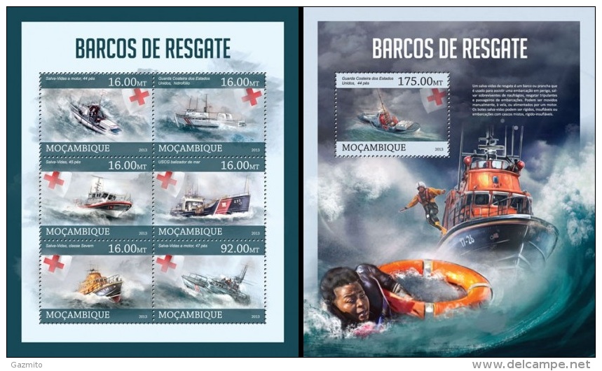 Mozambico 2013, Rescue Boats, Red Cross, 6val In BF +BF - First Aid
