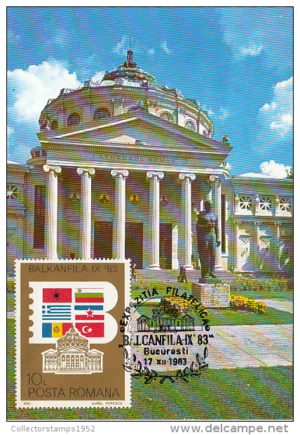 31933- BUCHAREST ROMANIAN ATHENEUM, BALCAN PHILATELIC EXHIBITION, MAXIMUM CARD, 1983, ROMANIA - Maximum Cards & Covers