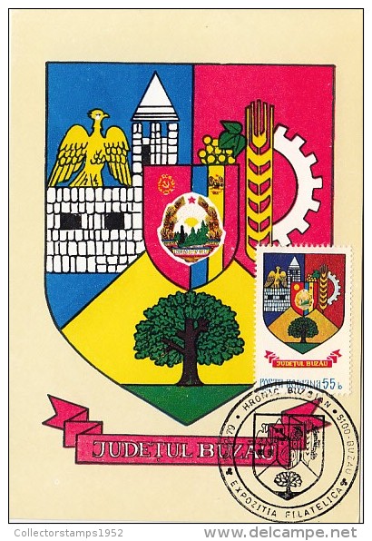 31940- BUZAU COUNTY COAT OF ARMS, MAXIMUM CARD, 1979, ROMANIA - Maximum Cards & Covers