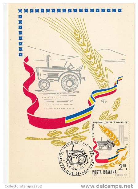 31950- PRAISE OF ROMANIA NATIONAL FESTIVAL, AGRICULTURE, TRACTOR, MAXIMUM CARD, 1982, ROMANIA - Maximum Cards & Covers