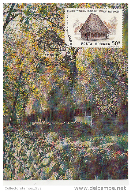 31953- BUCHAREST VILLAGE MUSEUM ANNIVERSARY, TRADITIONAL HOUSE, MAXIMUM CARD, 1987, ROMANIA - Maximum Cards & Covers