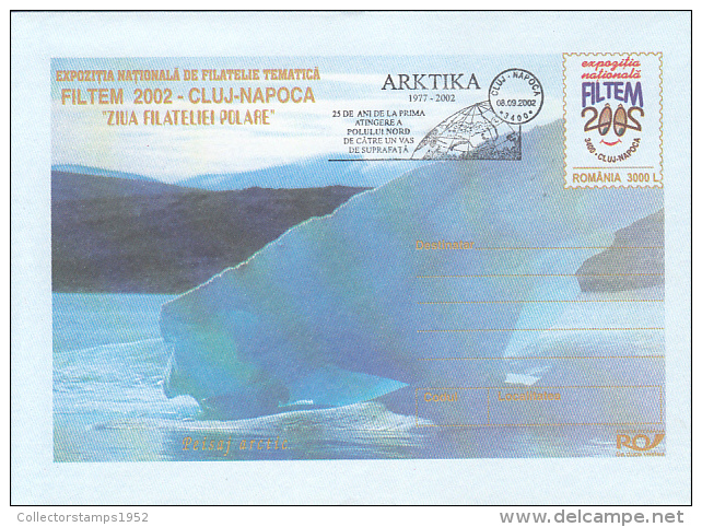 32073- FIRST REACH OF THE NORTH POLE, ARCTIC EXPEDITION, COVER STATIONERY, 2002, ROMANIA - Expéditions Arctiques