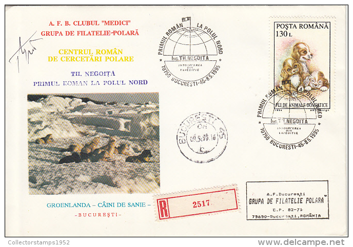 32078- TEODOR NEGOITA, FIRST ROMANIAN AT NORTH POLE, ARCTIC EXPEDITION, SIGNED REGISTERED SPECIAL COVER, 1995, ROMANIA - Arctische Expedities