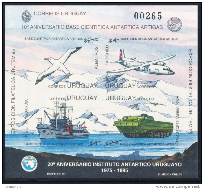 URUGUAY 1995, 10th Years Antarctic Station ARTIGAS Souvenir Sheet**UNPERFORED - Bases Antarctiques