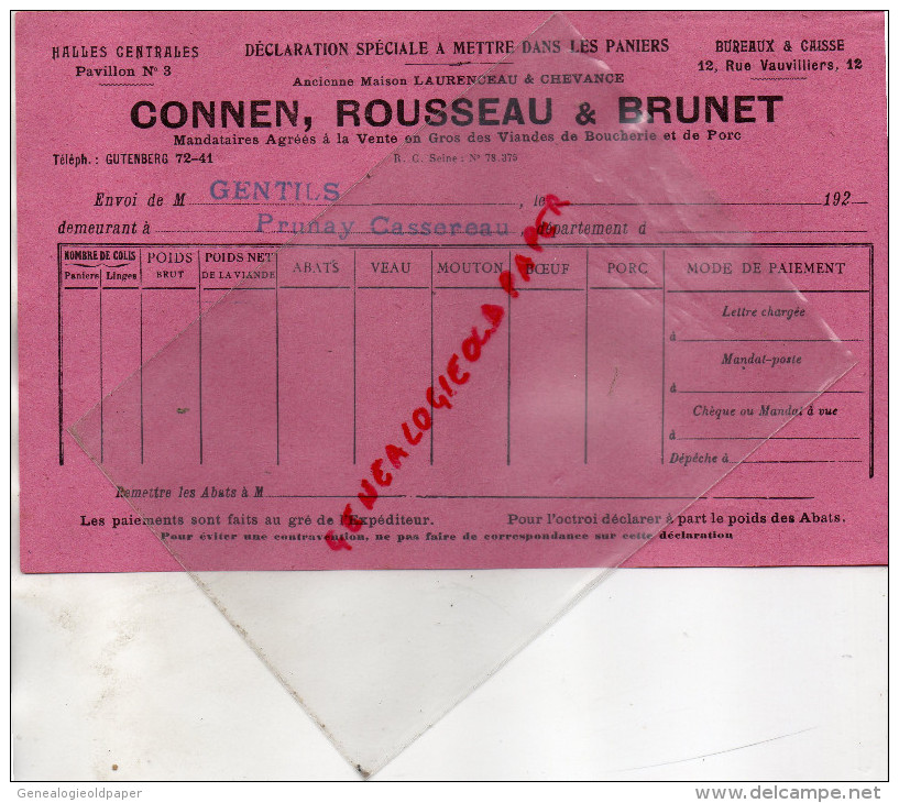 75 - PARIS - HALLES CENTRALES - DECLARATION - LAURENCEAU & CHEVANCE- CONNEN- ROUSSEAU & BRUNET-BOUCHERIE- GENTILS PRUNAY - 1900 – 1949